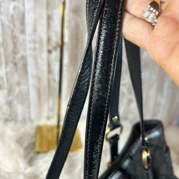 Vintage Coach Black Signature Monogram Shoulder Bag Purse Double Strap Jacquard - Picture 9 of 9